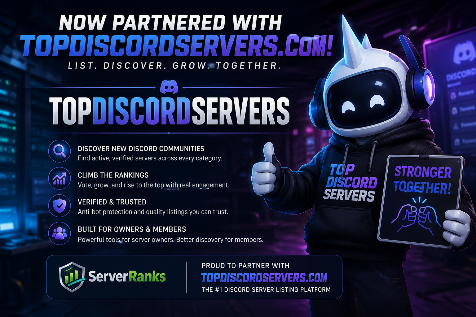 ServerRanks Partners with TopDiscordServers.com
